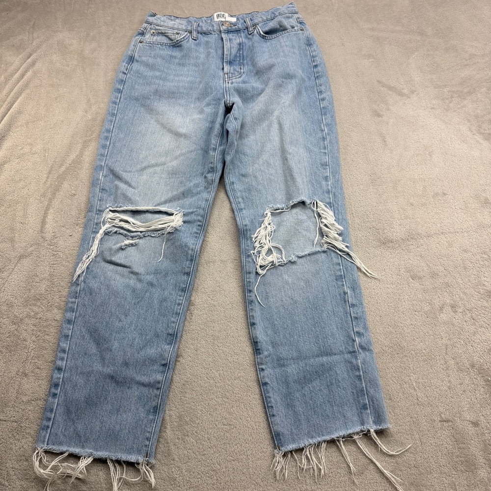 BDG Slim Straight Jeans Womens 28 Light Distressed Raw Hem Grunge Y2K Streetwear